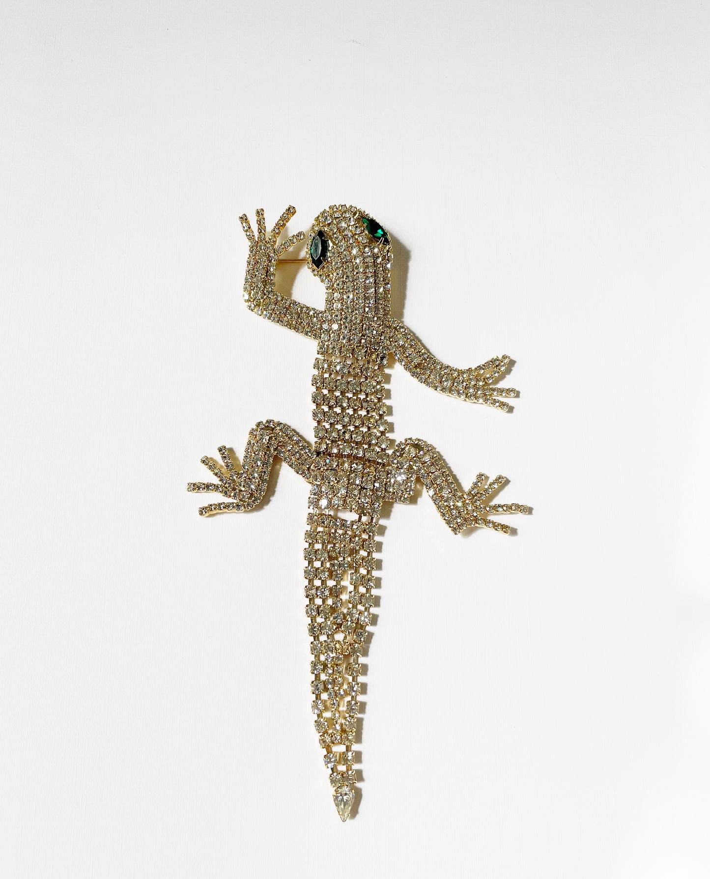 Large vintage lizard statement rhinestone brooch