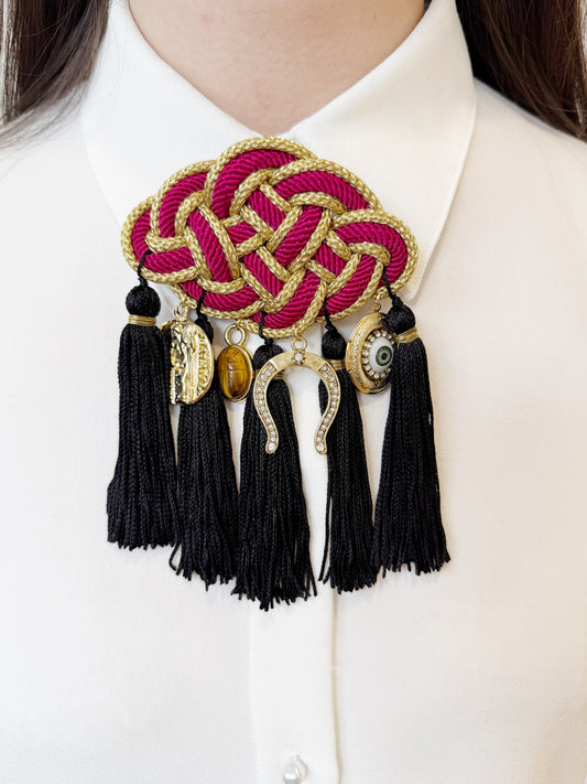 Pink knot tassel brooch