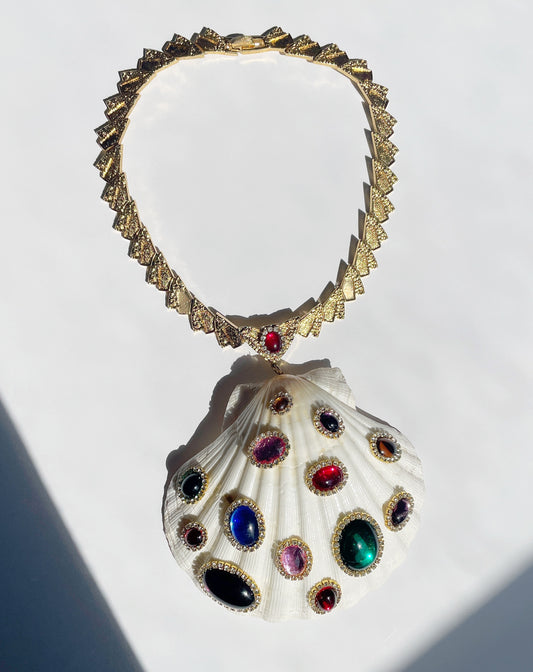 Rhinestone shell statement necklace