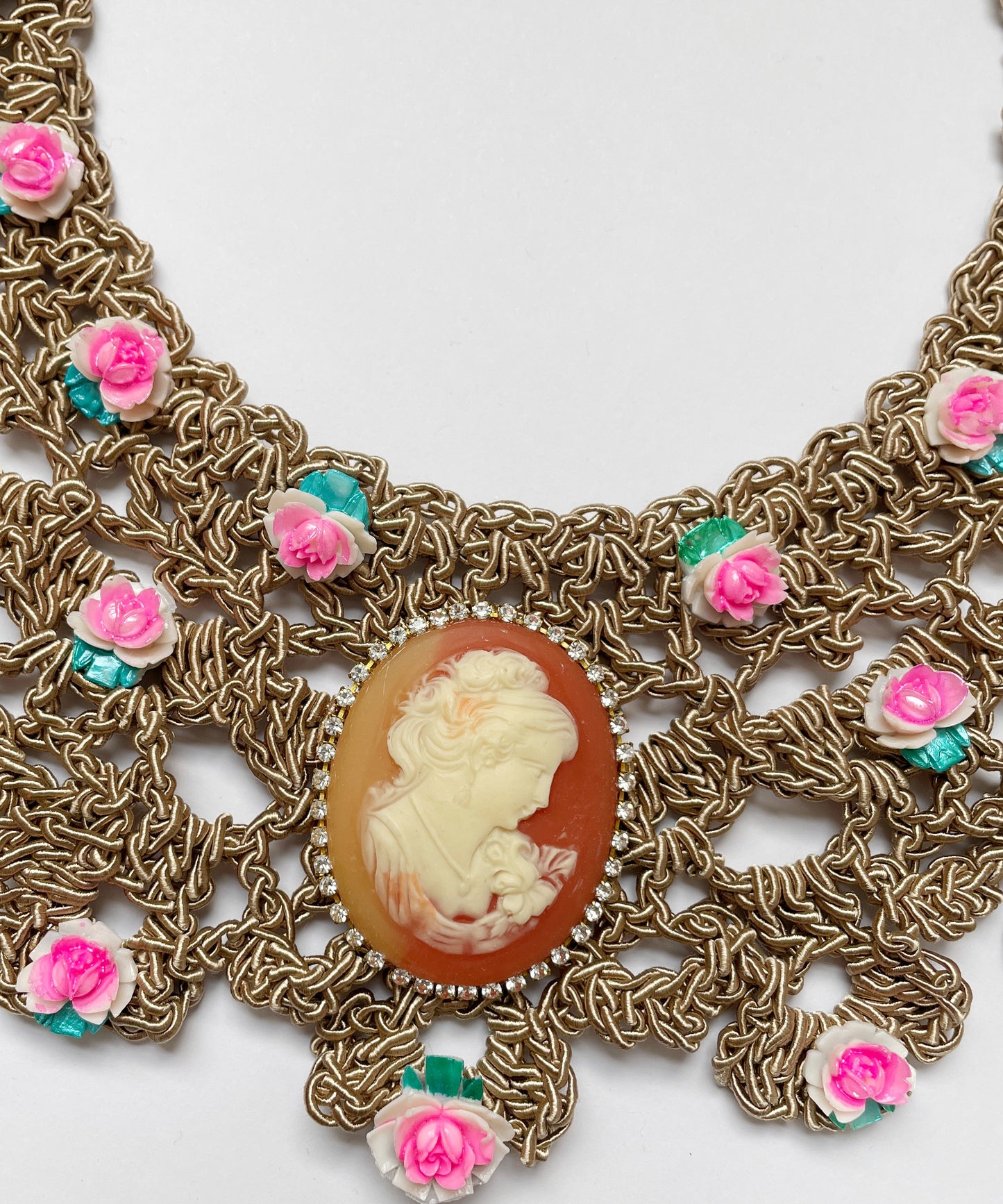 Cameo rose bib necklace