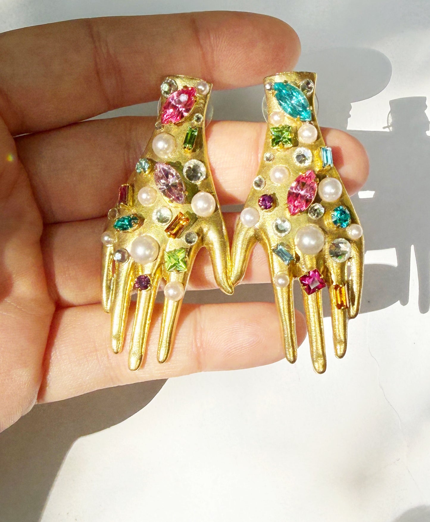 Confetti rhinestone ceramic hand earrings