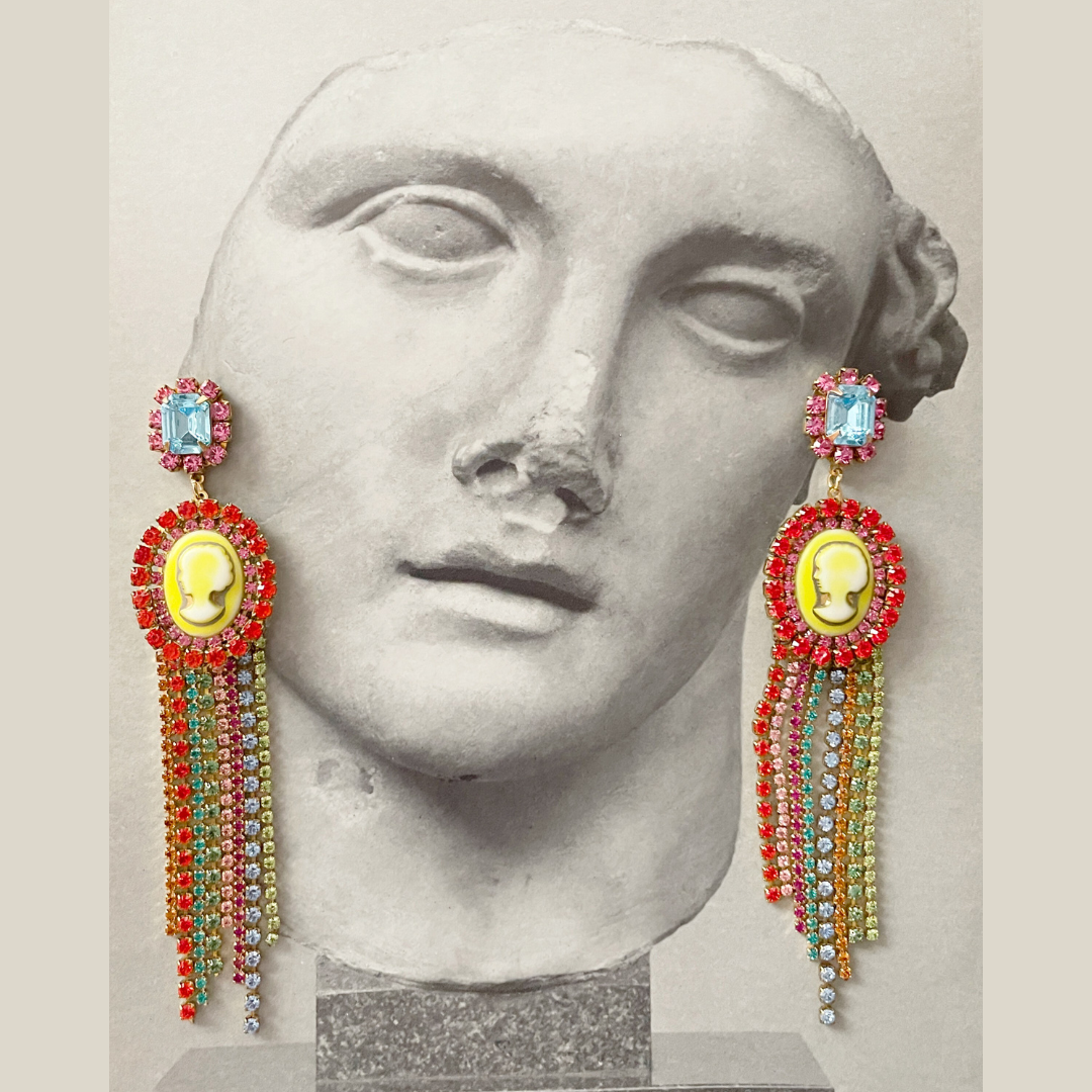 Cameo rainbow fringe studs