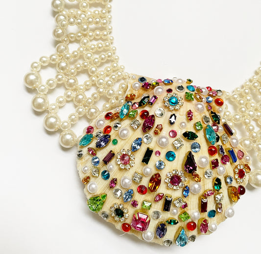 Rhinestone confetti shell necklace