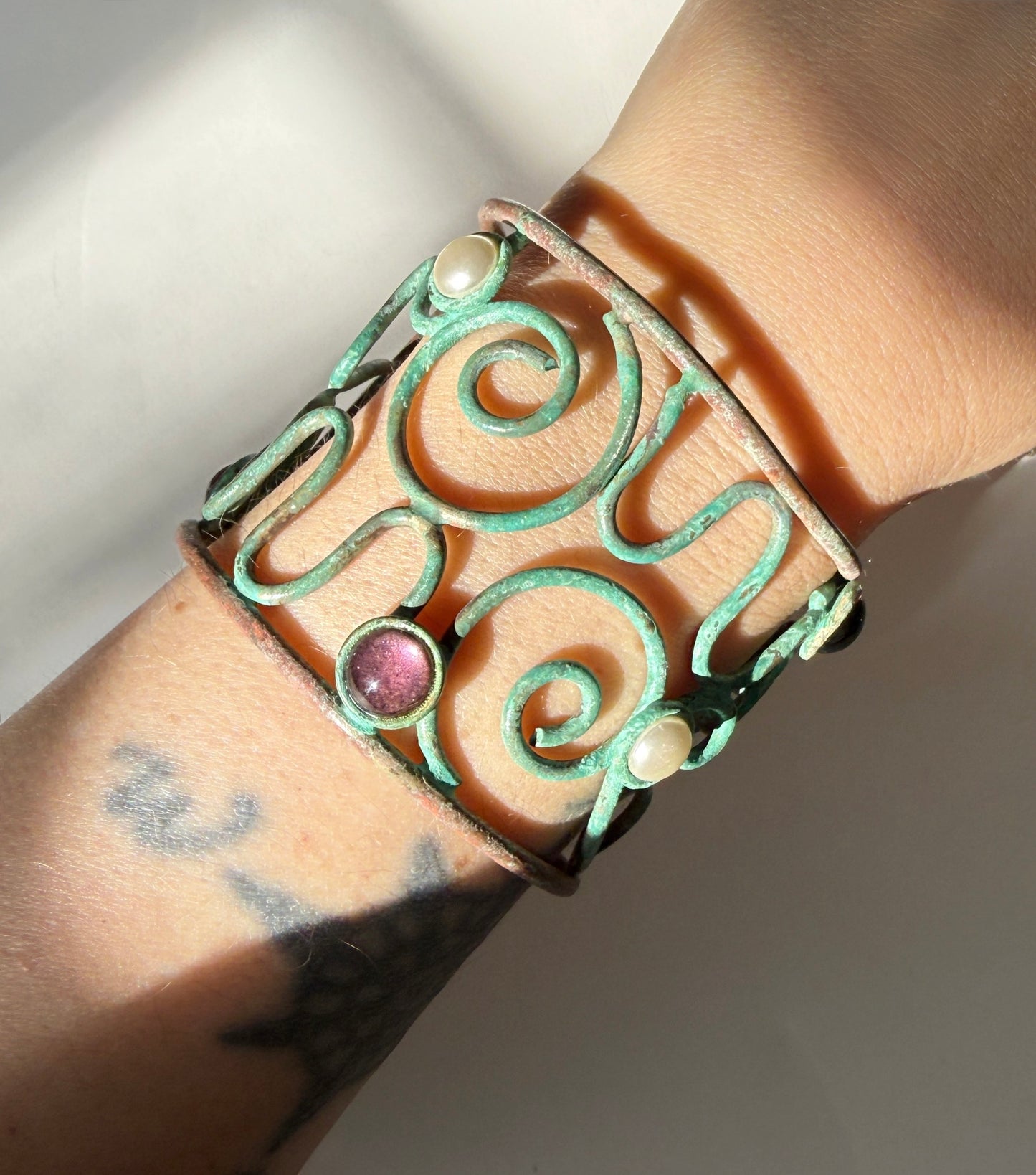 Vintage patina brass bracelet cuff