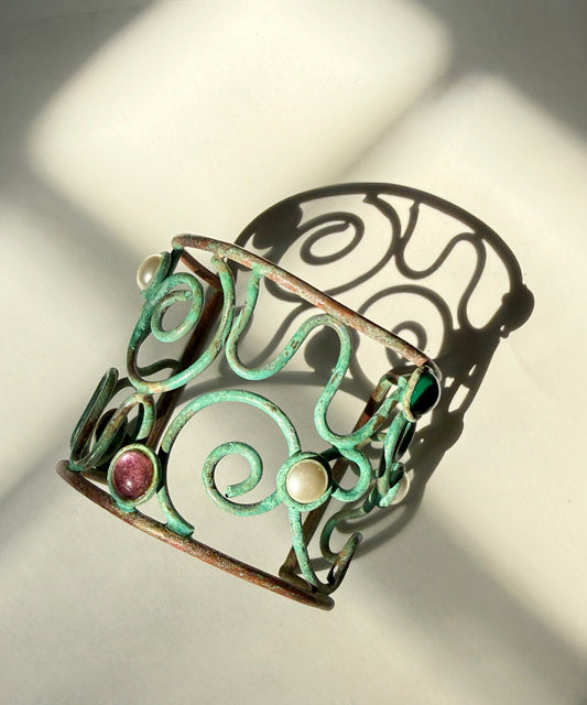 Vintage patina brass bracelet cuff