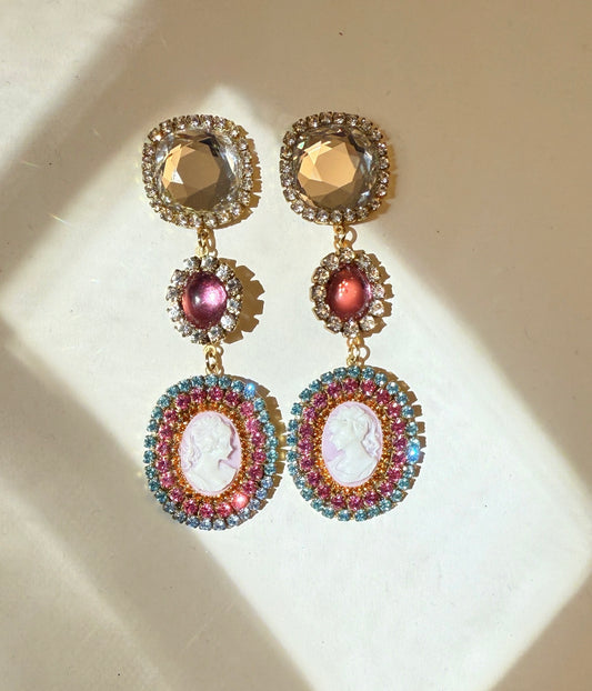 Pink party cameo studs