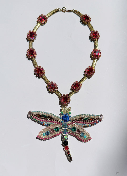 Electric dragonfly rhinestone choker