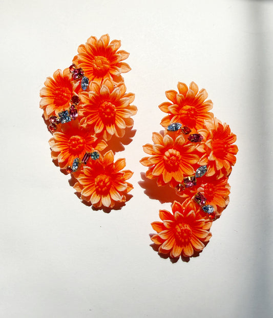 Rhinestone floral dahlia crawler earrings