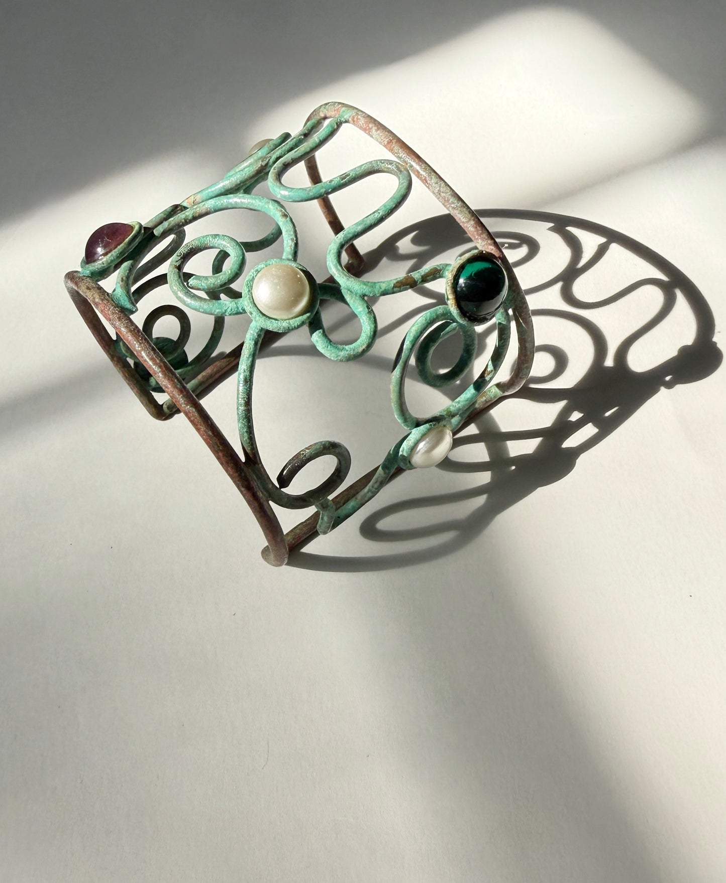 Vintage patina brass bracelet cuff