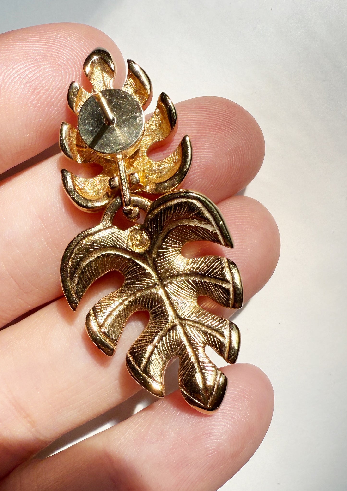 Vintage rare Swarovski rhinestone leaf earrings
