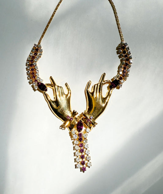 Vintage double hand rhinestone necklace