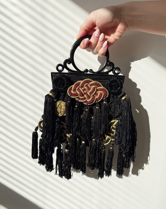 Gilded fringe tapestry purse