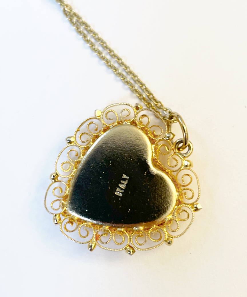 Vintage micro mosaic heart necklace