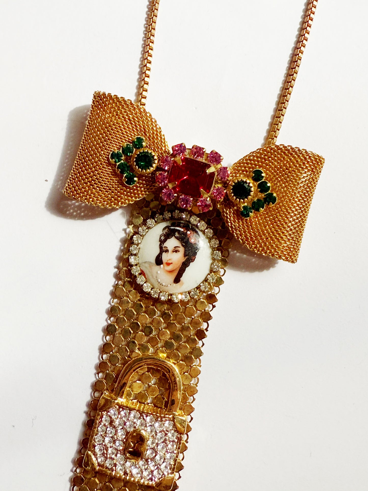 Gold mesh disco tie necklace