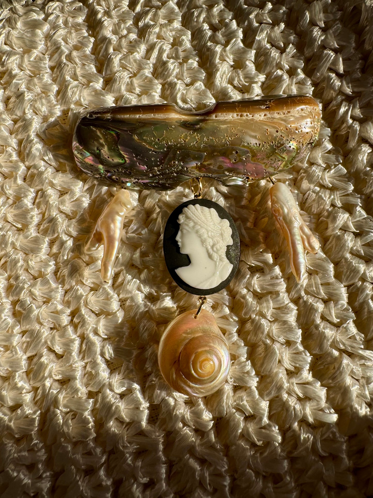 Goddess shell cameo hair barrette