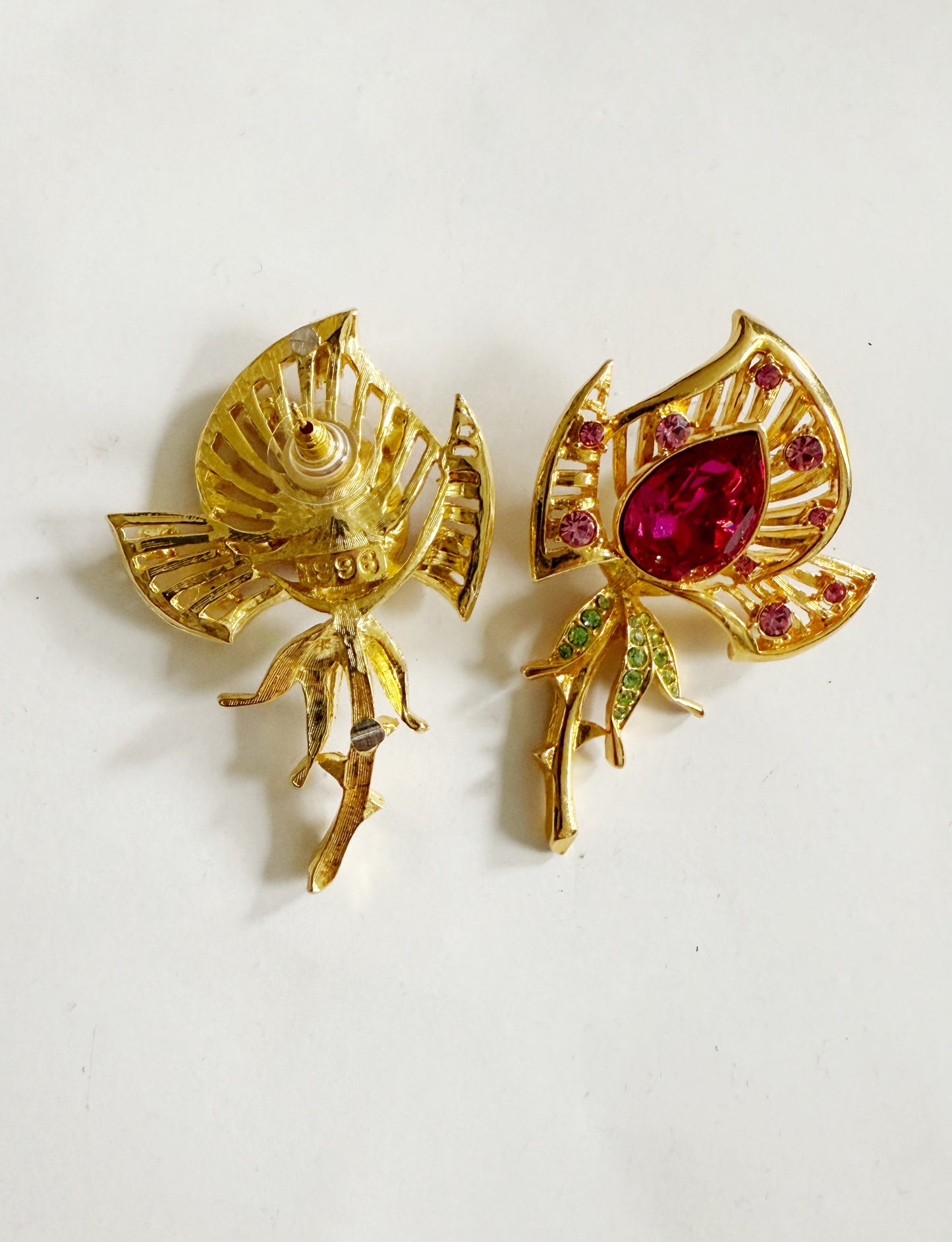 Vintage rhinestone flower statement earrings