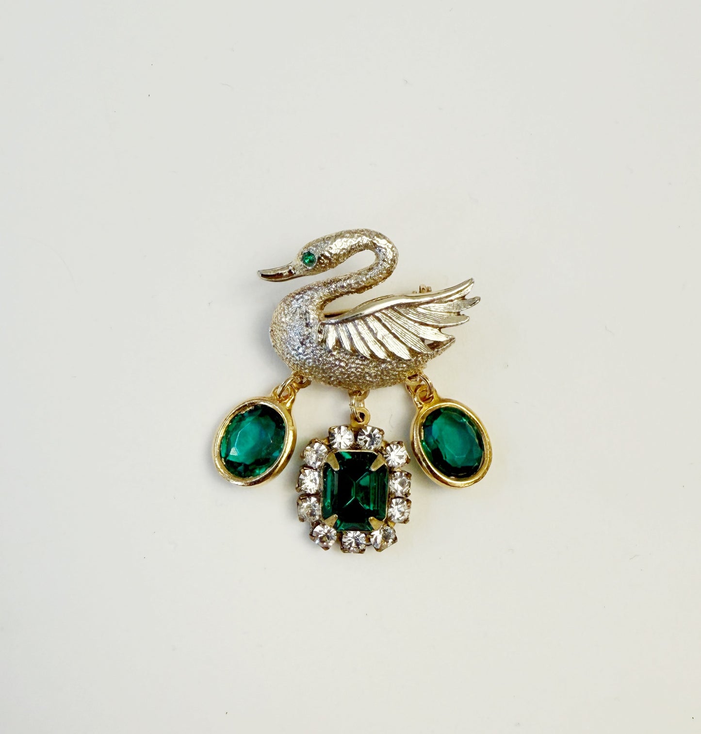 Emerald swan brooch