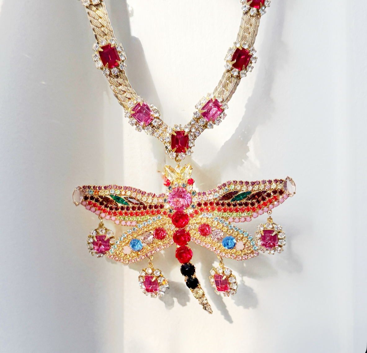 Electric dragonfly rhinestone choker