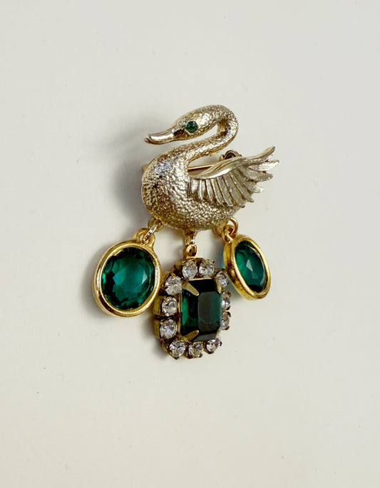 Emerald swan brooch