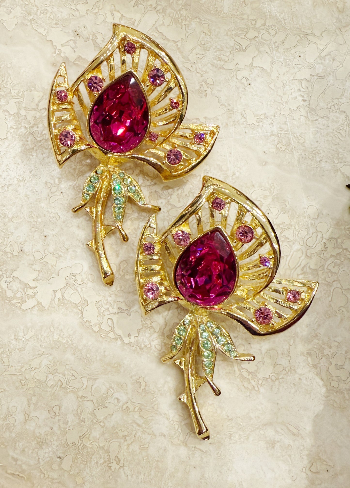 Vintage rhinestone flower statement earrings