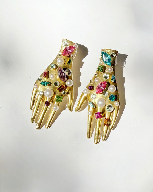 Confetti rhinestone ceramic hand earrings