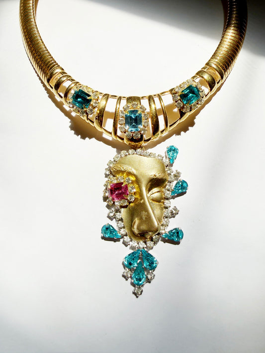 Electric rhinestone face choker necklace
