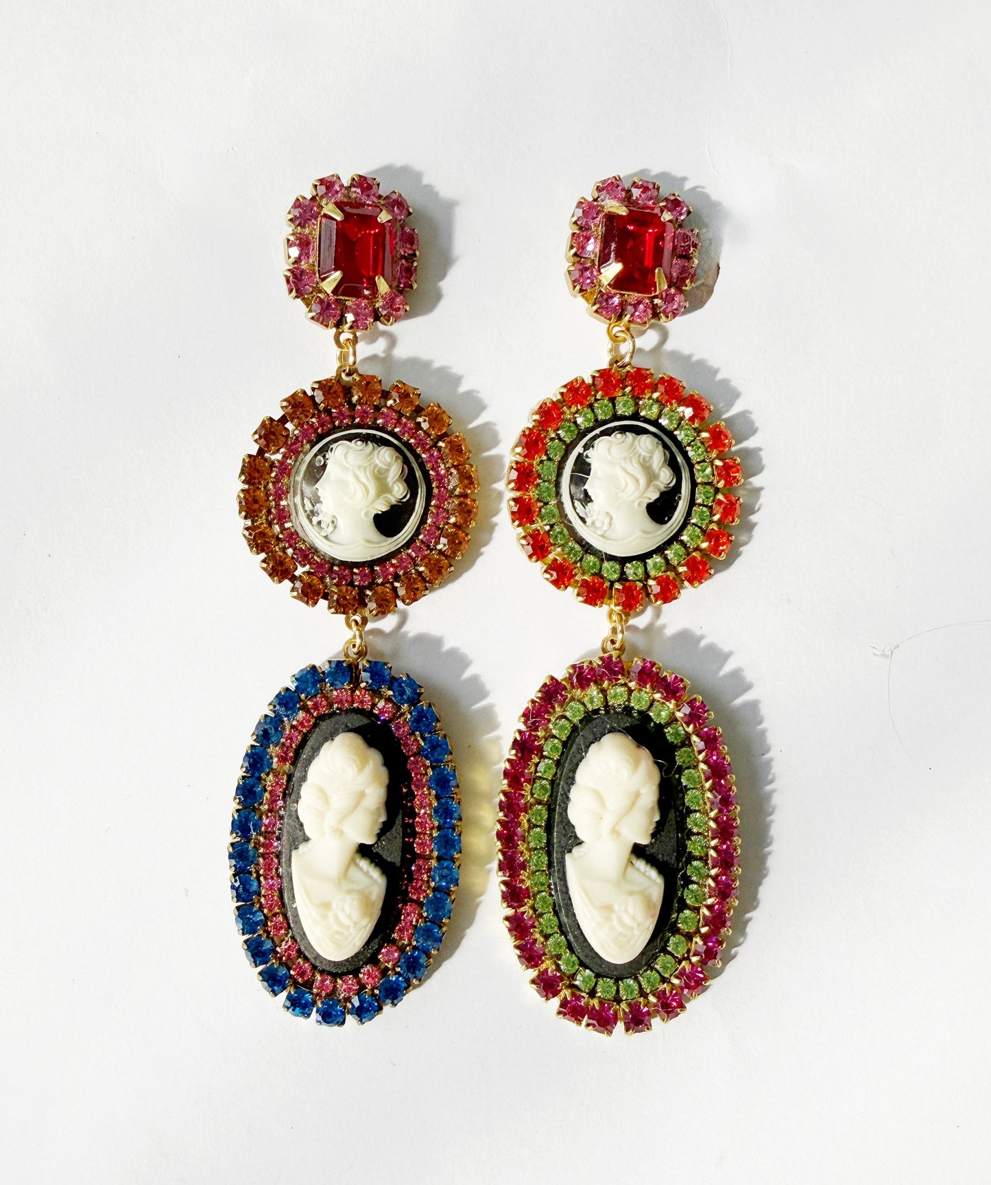 cameo party rhinestone earrings