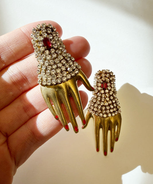 Regal rhinestone large hand earrings