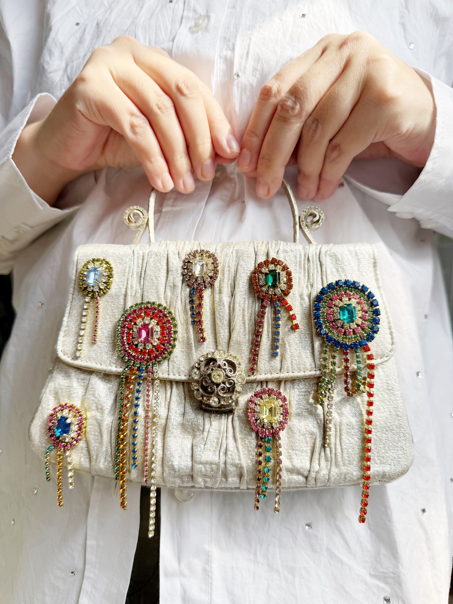 Misfit prize ribbon rhinestone purse