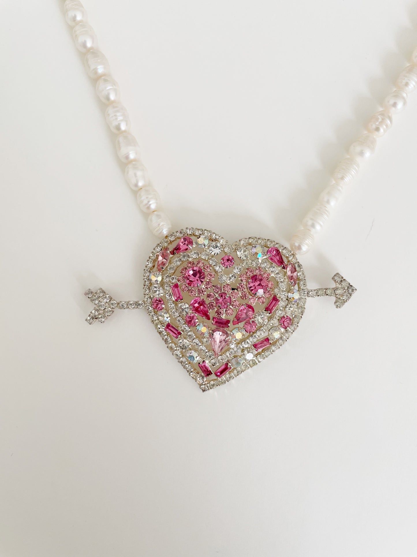 Rhinestone heart pearl necklace