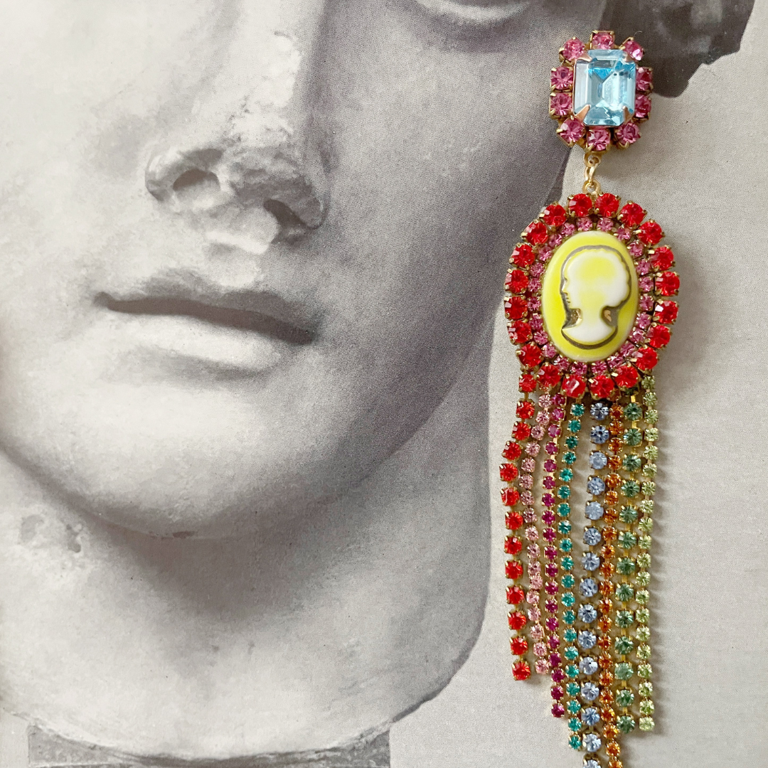 Cameo rainbow fringe studs