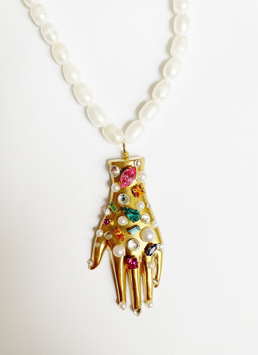 Confetti rhinestone hand necklace