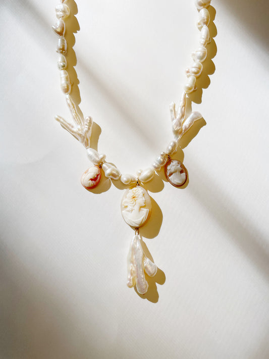 Ethereal cameo pearl necklace