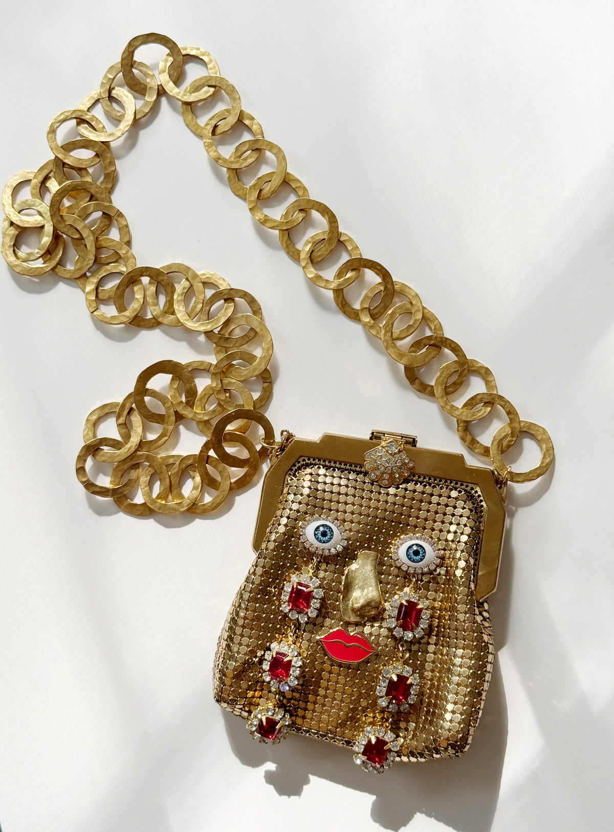 Ode to the master crybaby rhinestone mesh purse necklace