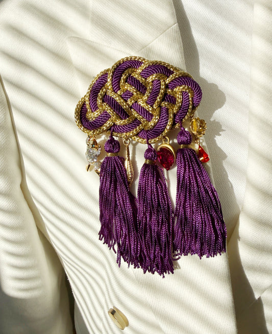 Purple rain tassel brooch