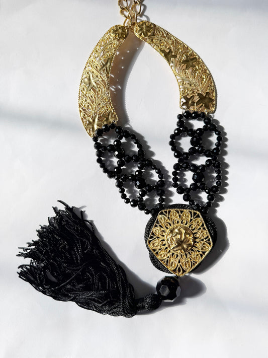 Gilded fringe statement necklace