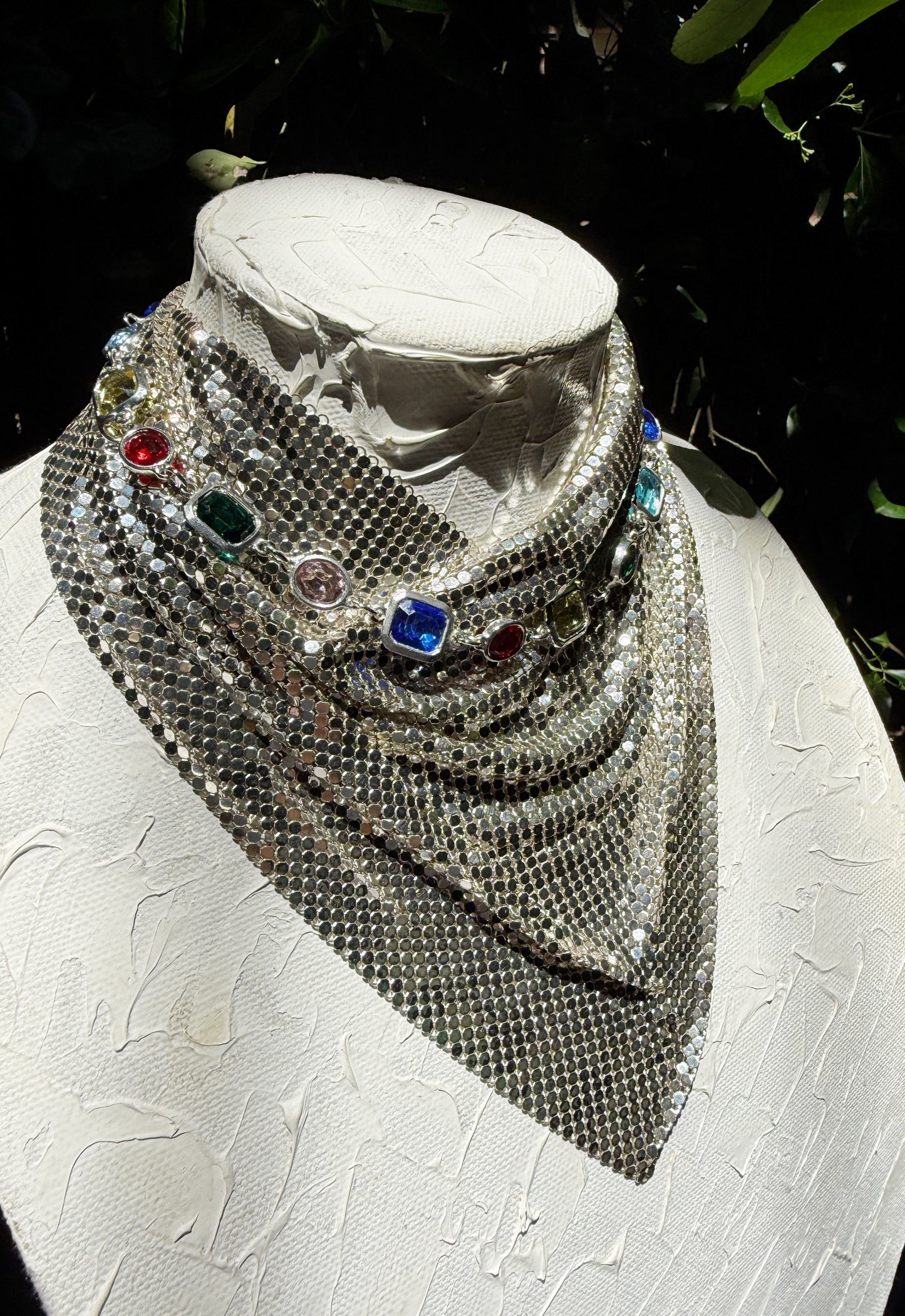 Silver mesh bandana necklace