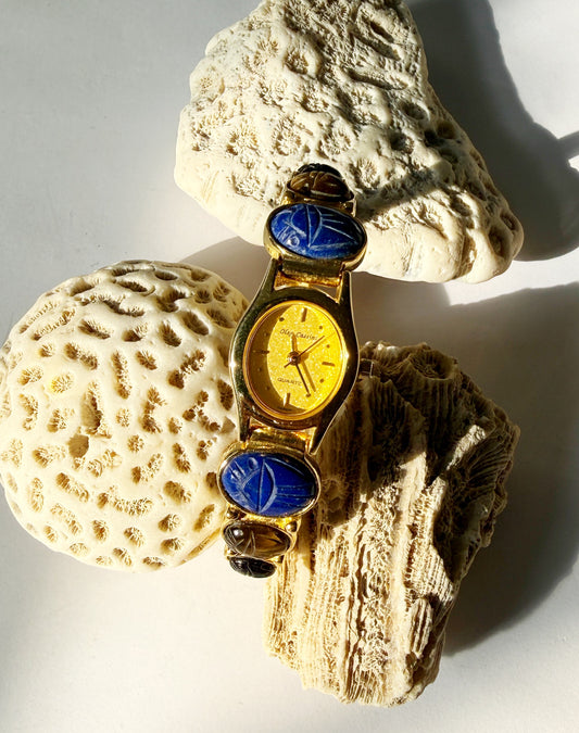 Vintage scarab beetle watch bracelet