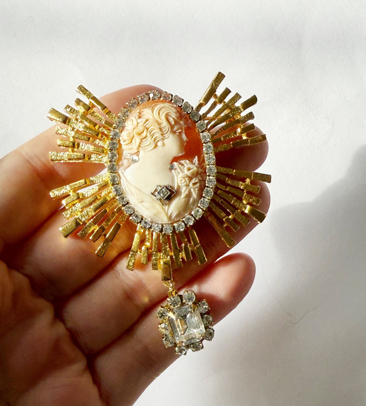 Rhinestone Cameo brooch