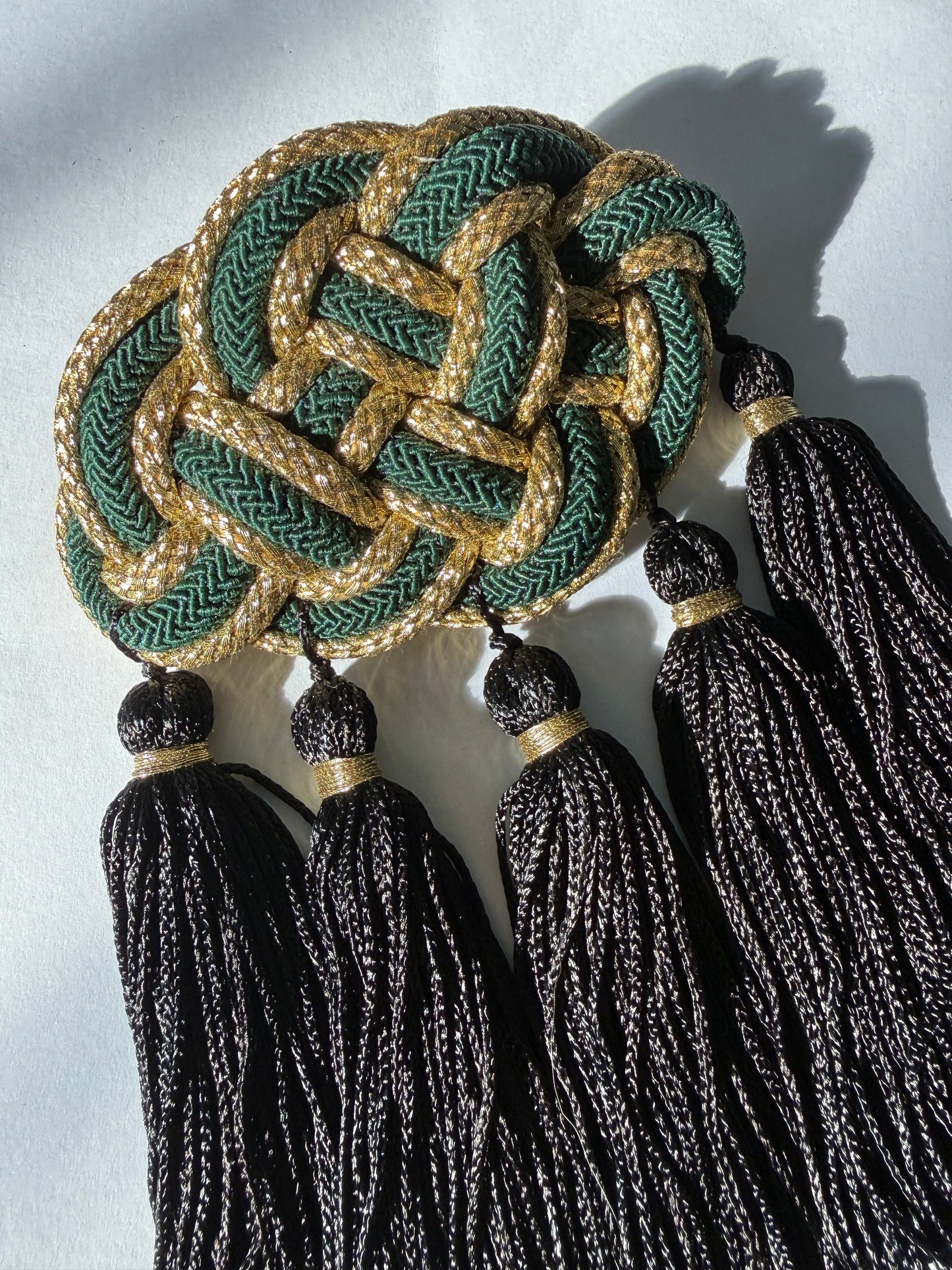 Green fringe tassel french barrette