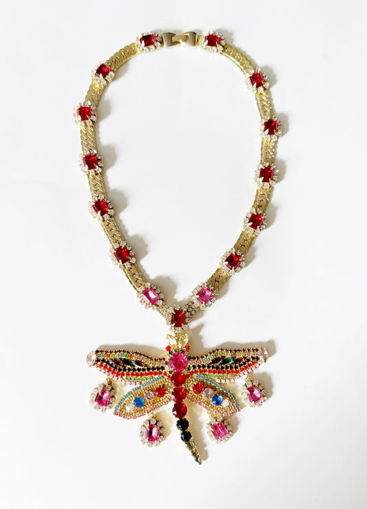 Electric dragonfly rhinestone choker