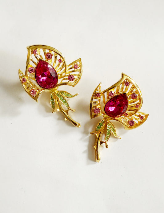 Vintage rhinestone flower statement earrings