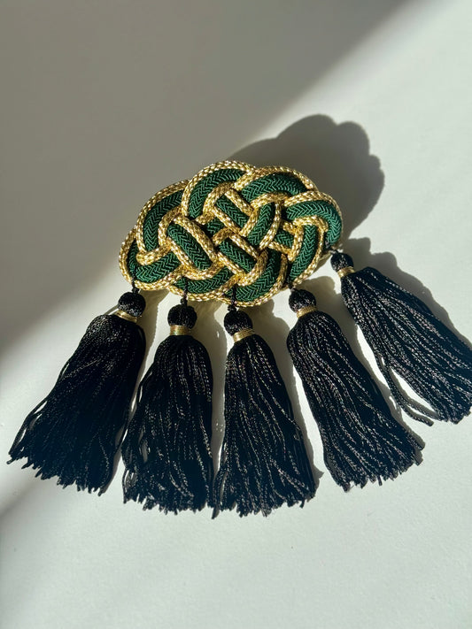 Green fringe tassel french barrette