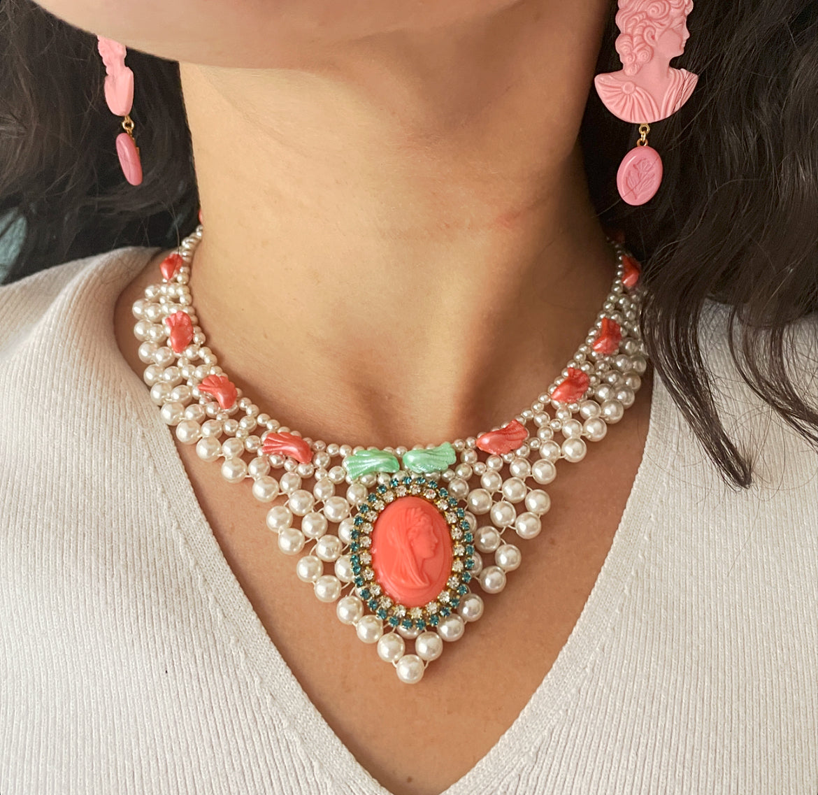 coral cameo necklace