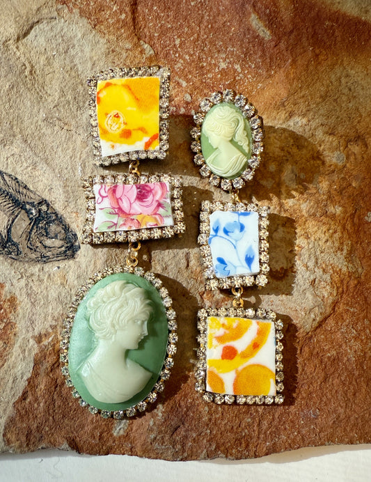 Garden party cameo earrings