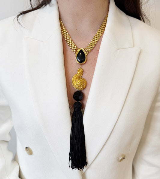 Snail fringe statement necklace