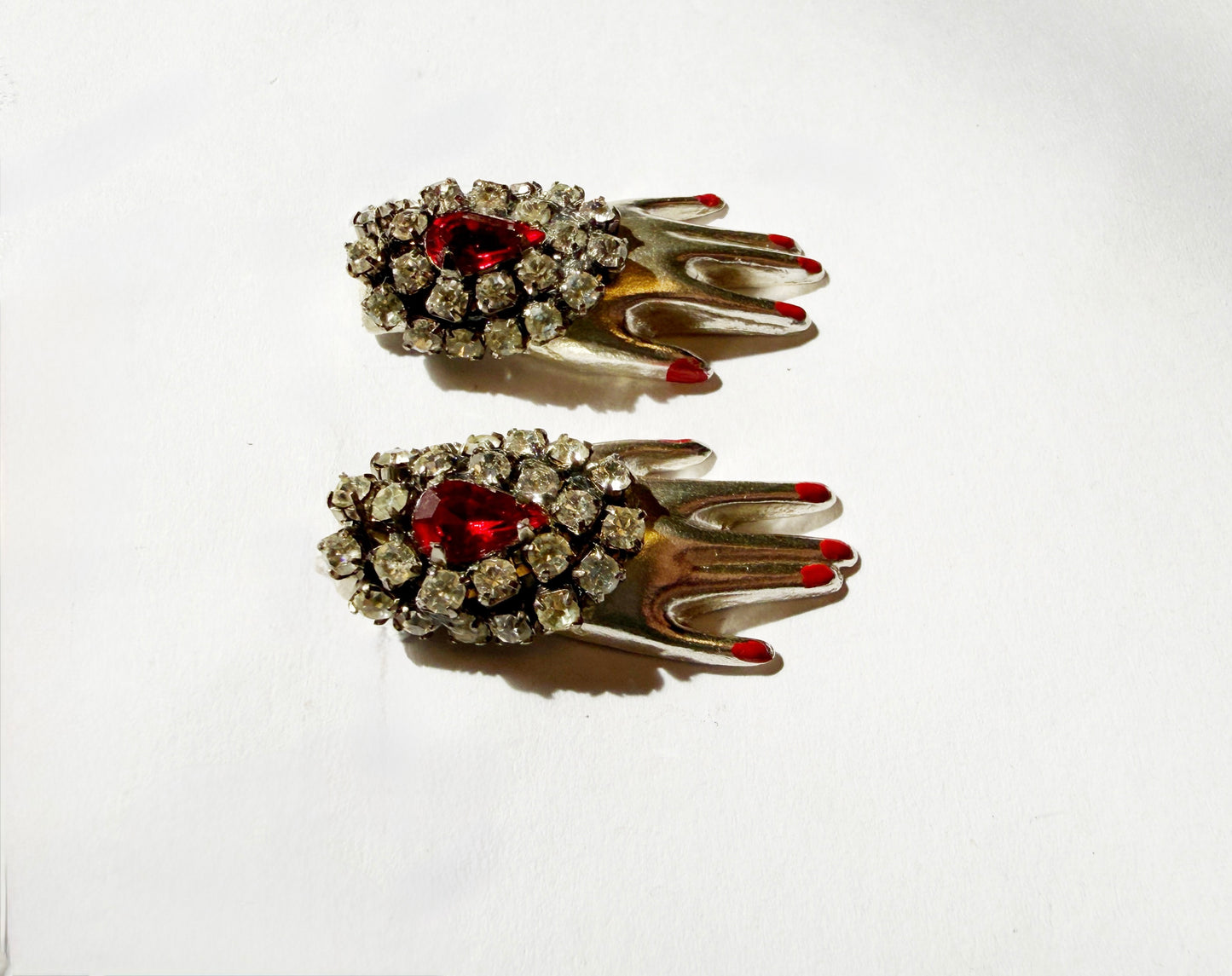 Regal rhinestone sterling silver hand earrings