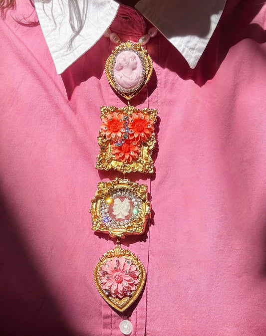 Floral gallery wall tie necklace