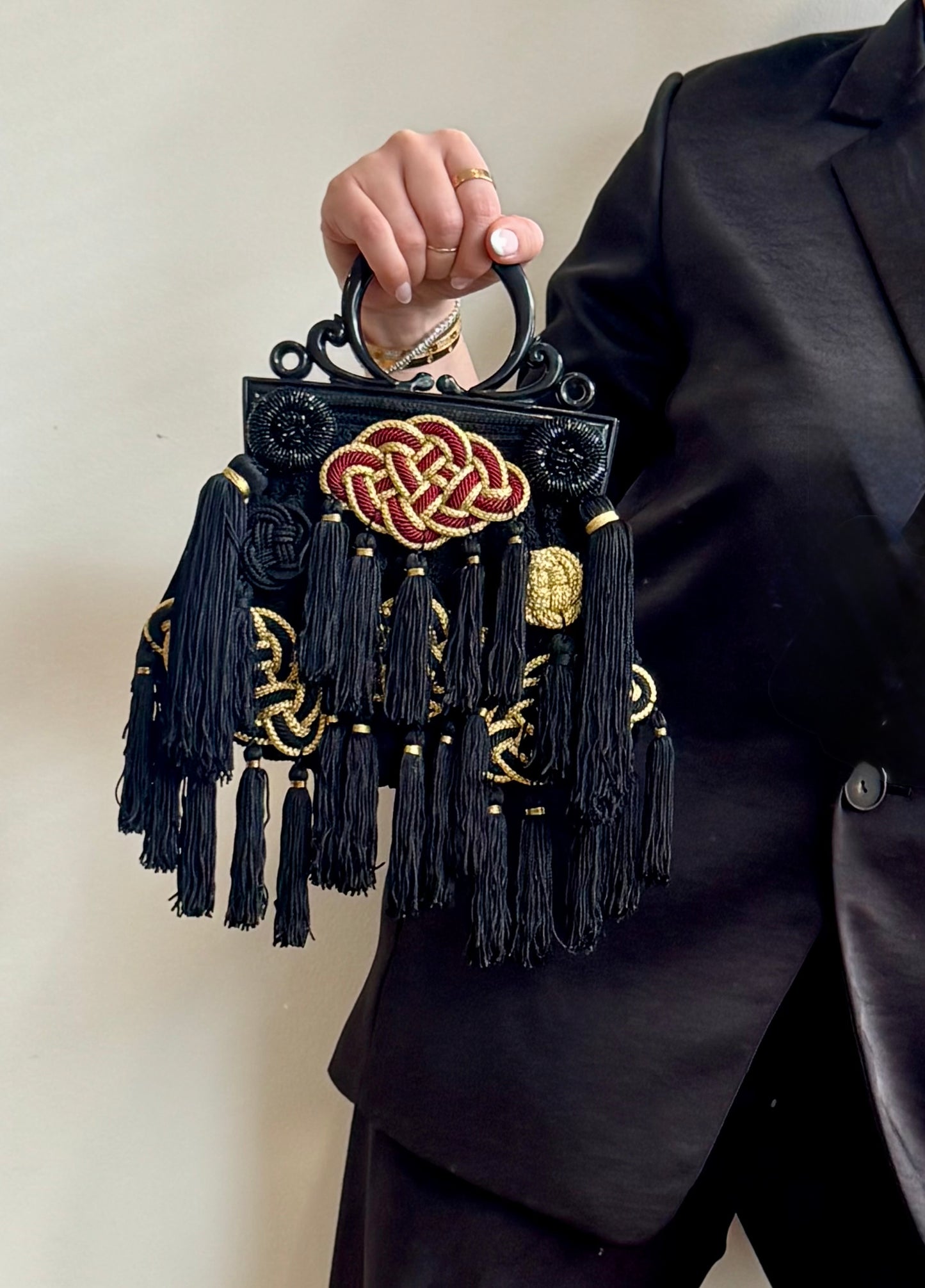Gilded fringe tapestry purse