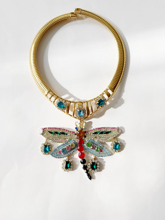 Dreaming of blue dragonfly rhinestone choker